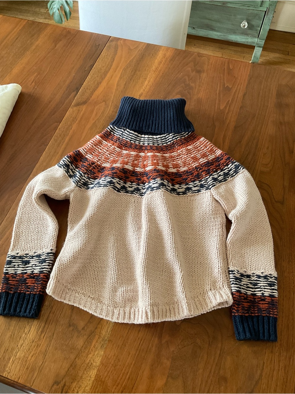 Madewell Multicolor Yoke Turtleneck Sweater - Cream, Navy & Rust